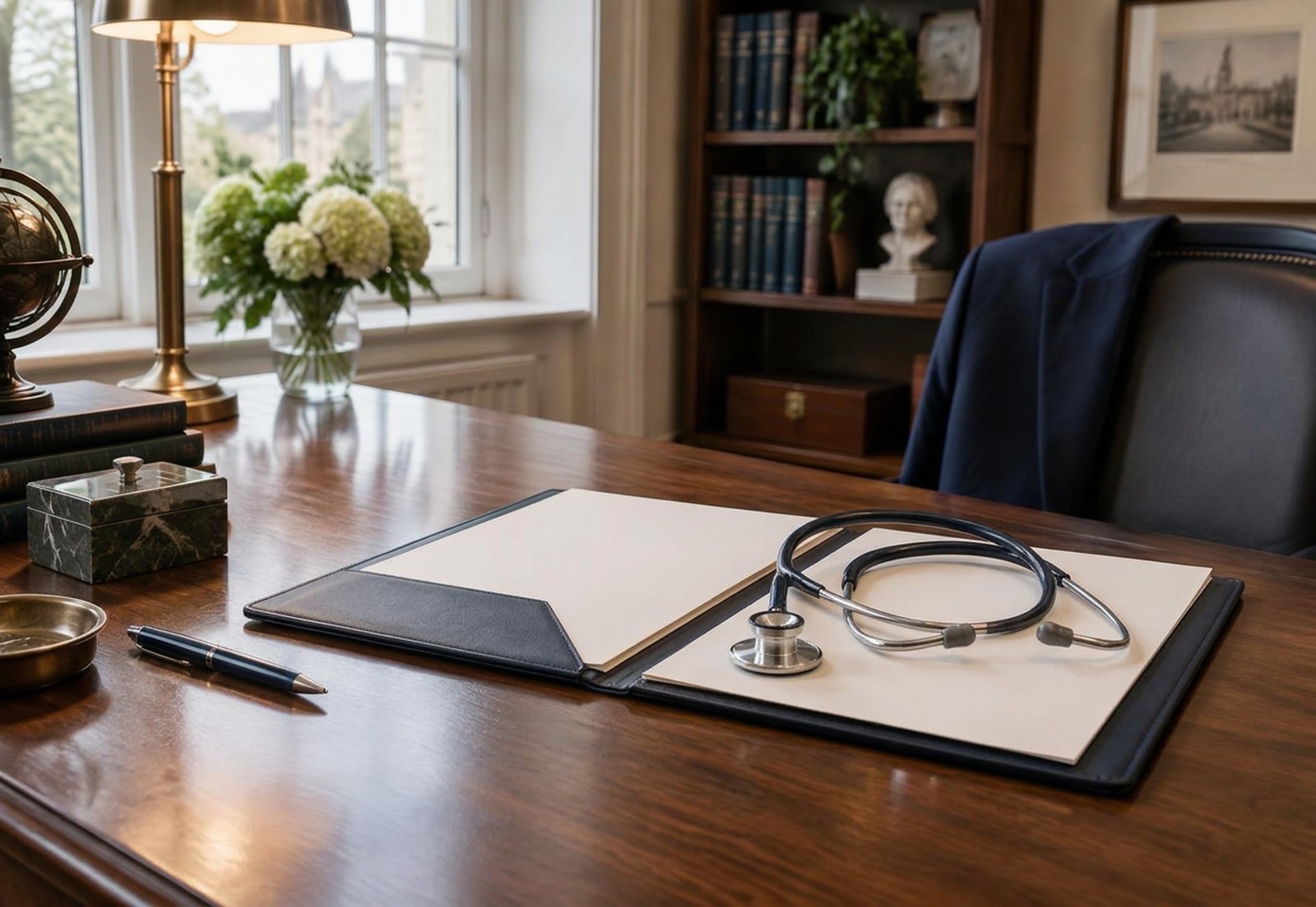 Illustrative case folder and stethoscope